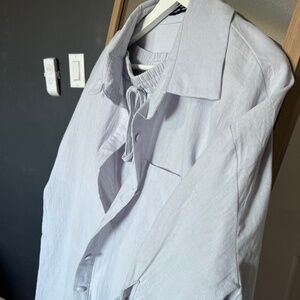 Linen-Look Matching Shirt & Shorts Set – Soft Blue/Lavender | Size L